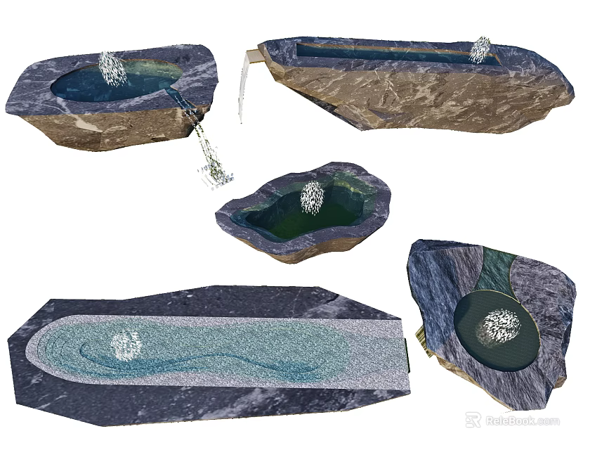 Decorative Garden Stone Water Features With Various Shapes For Outdoor Landscaping 3d model 