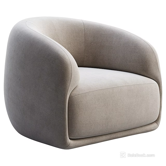 Modern Light Gray Single Sofa With Curved Armrests And Rounded Backrest Design 3d model 