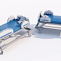 Modern Medical Beds with Blue Mattress White Rails and Rolling Wheels for Hospital Use