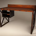 Rustic Wooden Desk with Black Metal Frame and Open Storage Compartment