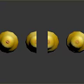Yellow Pears in Whole Halved and Quartered Cuts on Reflective Black Surface