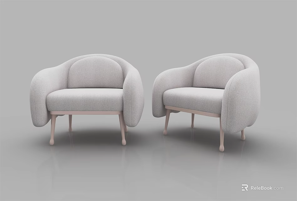 Light Gray Single Sofa Modern Design with Pink Legs Rounded Armrests and Curved Backrest 3d model 