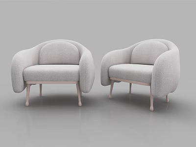 Light Gray Single Sofa Modern Design with Pink Legs Rounded Armrests and Curved Backrest 3d model