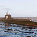 Vintage Military Submarine Floating On Open Ocean Surface With Hull Number
