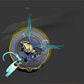 Mythical Warrior Figure With Small Flying Creature Blue Glowing Wings Golden Accents Illuminated Base