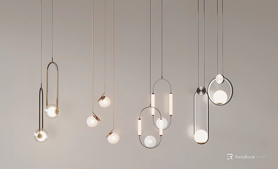 Modern Minimalist Chandeliers With Circular Ring Shaped Designs And Warm Light 3d model 