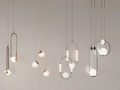Modern Minimalist Chandeliers With Circular Ring Shaped Designs And Warm Light 3d model