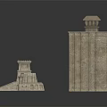 Ancient Stone Architectural Models Featuring Tower Arch Column And Pedestal