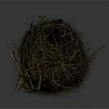 Natural Bird Nest Structure Made Of Twigs With Small Green Leaf On White Background