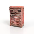 Vintage Red Wooden Cabinet With Multiple Drawers Carved Details And Textured Surface