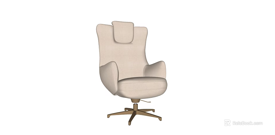 Comfortable Modern Office Chair With High Back Headrest And Gold Swivel Base 3d model 
