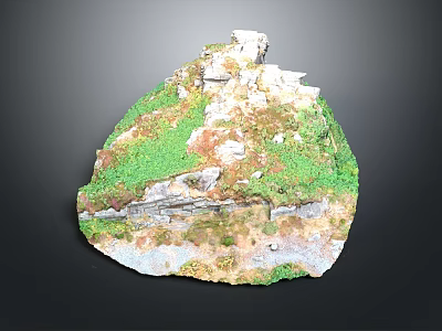 Detailed Natural Terrain Model With Green Vegetation Rocks And Stone Structures 3d model