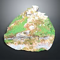 Detailed Natural Terrain Model With Green Vegetation Rocks And Stone Structures