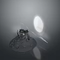 Miniature House Model With Ladder On Circular Stone Base And Bright Light Source 3d model