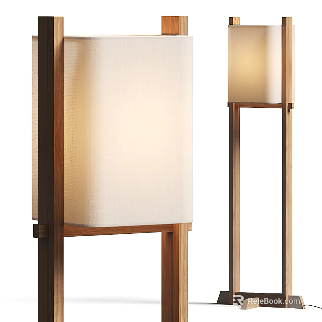 Minimalist Wooden Floor Lamp with White Fabric Shade and Soft Ambient Light Design 3d model 