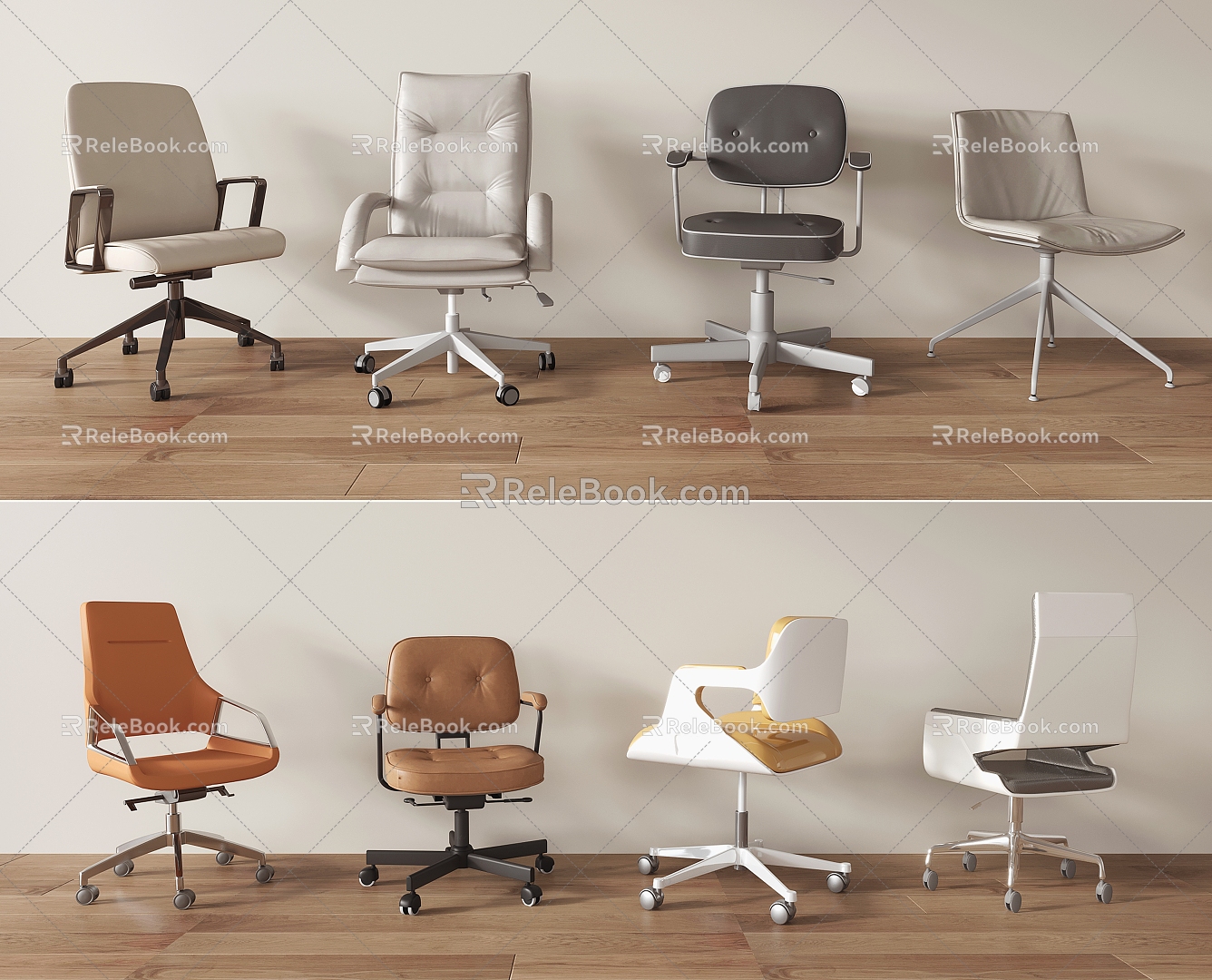 Modern Office Chair Rotating Armrest Pulley Conference Chair Computer Chair Leather Metal Office Chair 3d model