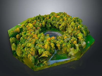 Natural Forest Landscape Model Featuring Circular Clearing Colorful Trees And Green Grass 3d model