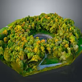 Natural Forest Landscape Model Featuring Circular Clearing Colorful Trees And Green Grass