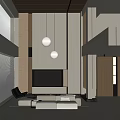 Contemporary Duplex Living Room With High Ceiling Floor to Ceiling Windows Sofa And Pendant Lights