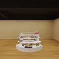 Spiral Shaped White Display Shelf for Toys with Multi Tiered Design in Wooden Floor Room