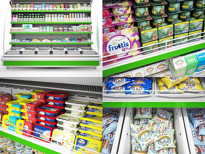 Retail Display Shelves with Assorted Packaged Food Products and Beverage Items 3d model