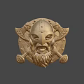 Golden Viking Helmet Decoration With Bearded Face And Ornate Patterns On Dark Background