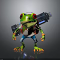 Cartoon Green Frog Character Carrying Blue Bottle Wearing Red Backpack And White Pants