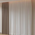 Brown And White Double Layer Curtains With Light Colored Indoor Wall Background 3d model