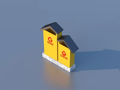 Household Recycle Bins In Yellow With House Shaped Design And Symbol 3d model