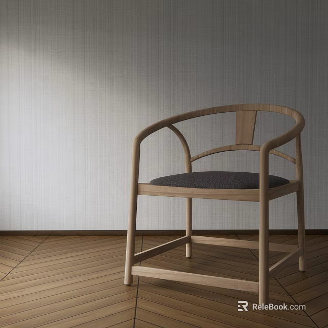 Modern Wooden Leisure Chair With Curved Armrests Dark Padded Seat And Minimalist Wall 3d model 