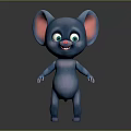Cute 3D Blue Small Creature With Big Ears Green Eyes And Smiling Expression