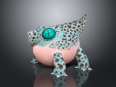 Fantasy Animal With Blue Brown Spotted Skin Large Eyes And Round Pink Belly 3d model