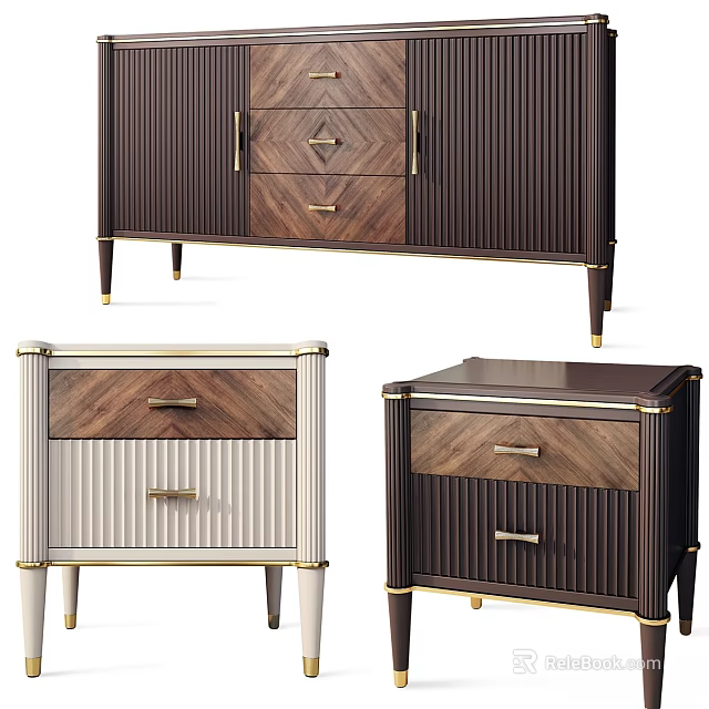 Elegant Modern Chest of Drawers with Wooden Panels Metal Handles and Decorative Legs 3d model 