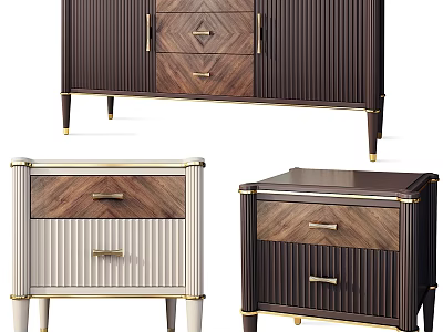 Elegant Modern Chest of Drawers with Wooden Panels Metal Handles and Decorative Legs 3d model