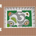 Top View Courtyard Garden Design With Curved Pathways Green Red Trees And Circular Seating Areas