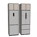 Two Modern Stainless Steel Refrigerator Freezers With Double Doors And Drawers