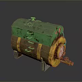 Old Green And Yellow Rusty Train Tank With Metal Brackets And Wheels