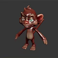 3D Cartoon Red Monkey Character With Green Eyes Playful Expression Standing Pose Slender Limbs