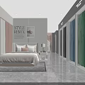 Modern Bedroom Interior With Green Bedding Marble Floor Wall Art And Side Tables