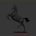 Black Unicorn Statue In Standing Pose With Red Base Decorative Sculpture 3d model