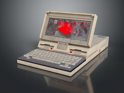 Vintage Portable Laptop With Retro Design Classic Keyboard And Red Screen Graphics 3d model