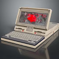 Vintage Portable Laptop With Retro Design Classic Keyboard And Red Screen Graphics