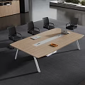 Modern Conference Table In Office With Wooden Top Metal Legs Black Chairs And Mountain View