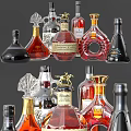 Various Decorative Wine Bottles and Elegant Glasses with Unique Designs for