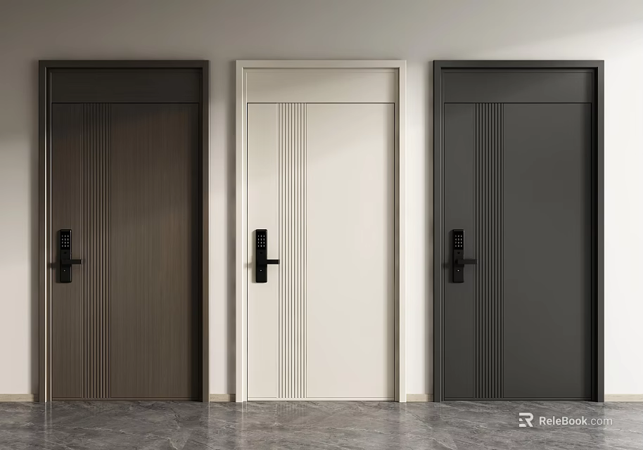 Modern Security Doors With Different Colors And Sleek Panel Designs Displayed Indoors 3d model