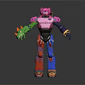 Colorful Robot Toy Featuring Pink Upper Body Green Biological Arm And Mixed Character Creature Elements