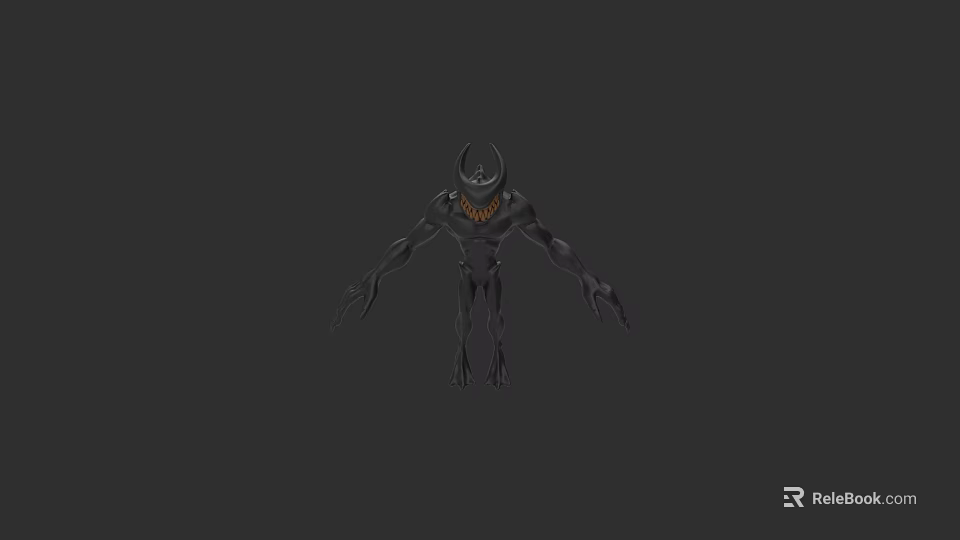 Horned Dark Creature with Slender Body Long Limbs and Orange Chest Against Dark Background 3d model 