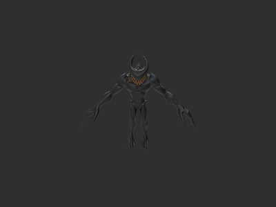 Horned Dark Creature with Slender Body Long Limbs and Orange Chest Against Dark Background 3d model