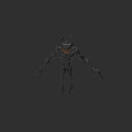 Horned Dark Creature with Slender Body Long Limbs and Orange Chest Against Dark Background