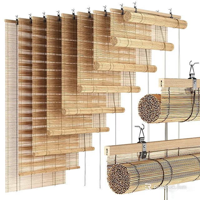 Natural Bamboo Blinds with Woven Texture for Window Treatment in Home Decor 3d model 